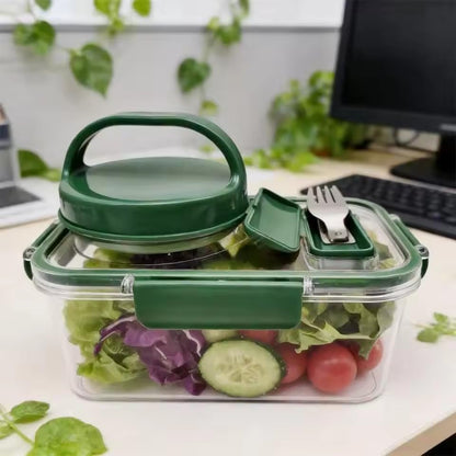 Portable Plastic Salad Case Container with Leak Proof Oats Container Reusable Keep It Fresh Vegetable Storage Box (Rectangle) - color: Rectangle