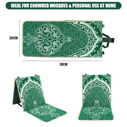 Foldable Thick Prayer Rug with Back Support, Portable Prayer Mat Set Green | 36x78cm Islamic Prayer Mat, Includes Kufi Hat & 99 Beads Tasbih, Meditation Rug for Muslim, Ramadan Gift Set - color: Green