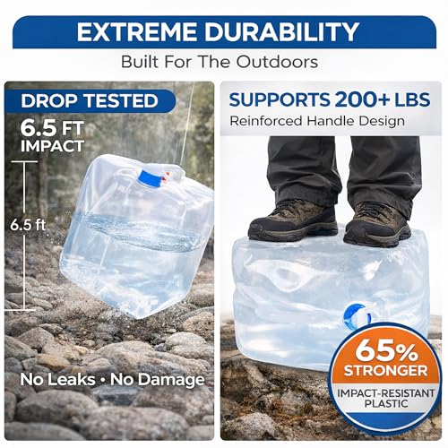 BPA Free Collapsible Water Container with Spigot, Vent & Lid. 2×5.3 Gallon Water Storage Jug, for Outdoors Camping Backpack Hiking & Emergency Hurricane, Tornado, Drought - Portable Survival Canteen