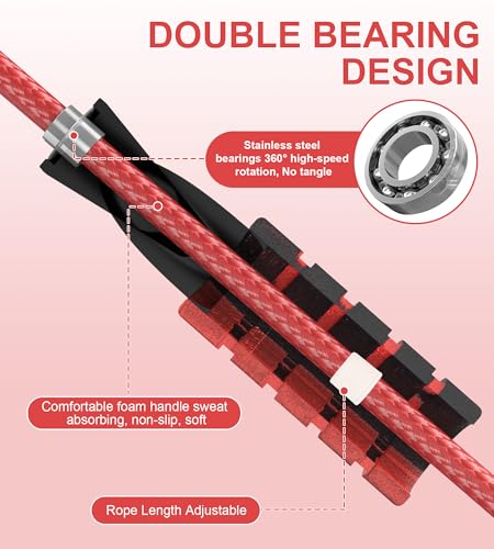 Jump Rope for Women Men, Fitness Jumprope for Women Workout, Adjustable Adult Exercise Skipping Rope - color: Red