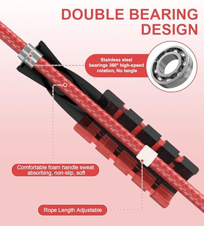 Jump Rope for Women Men, Fitness Jumprope for Women Workout, Adjustable Adult Exercise Skipping Rope - color: Red