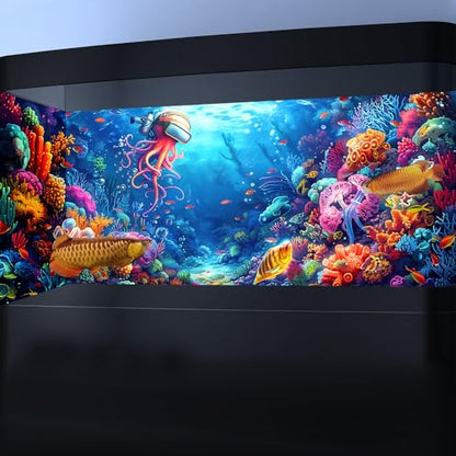 72X24IN Blacklight Ocean HD 3D Black Light Aquarium Background UV Reactive Octopus Background Terrarium Background with 10 EVA Double-Sided Tape with 10 EVA Double-Sided Tape - size: 72X24in/180X60cm