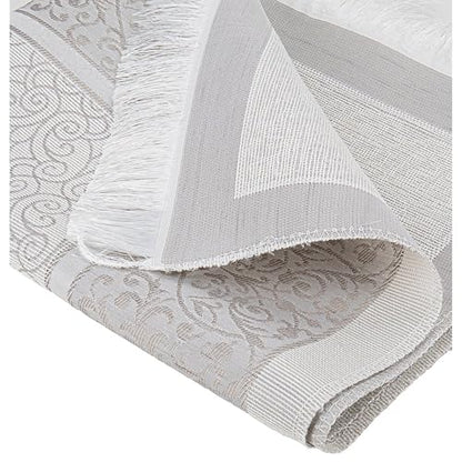 Modefa Luxury Islamic Thin Travel Prayer Mat in Satin Gift Bag - Deluxe 4 Piece Travel Set with Dua Book & Prayer Beads Tesbih - Thin Chenille Turkish Praying Carpet - Eid Gift Set (Grey) - color: Grey