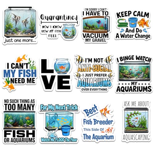 (12pcs-3in) Funny Fish Tank Sticker Aquarist Aquarium Lovers Vinyl Stickers | Gifts For Parents Friends Siblings Aquarists Pet Lovers For Laptop Water Bottle Tumbler Notebook Journal Scrapbook Phone Case - color: Aft1, size: 3 Inches