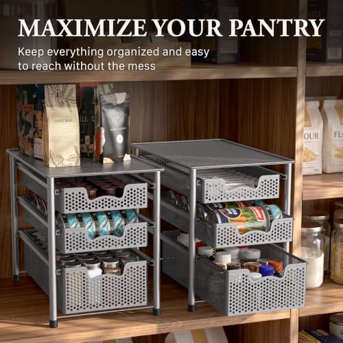 Simple Houseware Stackable 3 Tier Sliding Basket Organizer Drawer, Silver - color: Silver, size: 3-Tier