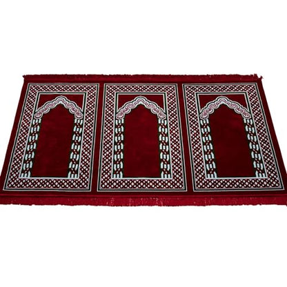 Modefa Muslim Prayer Rug Wide Multi Person Velvet Floral Carpet (Red) - color: Red