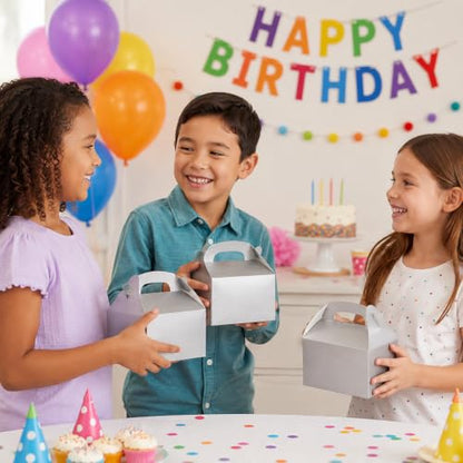 The Dreidel Company Gable Treat Boxes, Party Favors, 6.25" x 3.5" x 3.5" Inch Box, 25-Pack (Silver) - color: Silver
