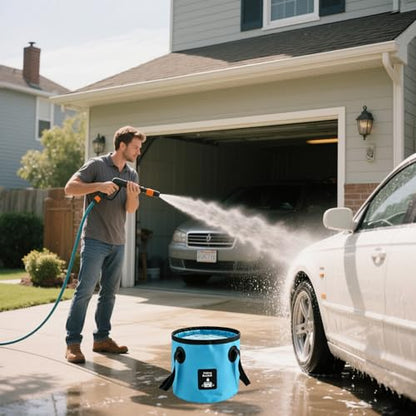 Collapsible Bucket with Handle, Lightweight Folding Water Container, Portable Collapsible Bucket for Fishing, Camping, Hiking, Backpacking, Outdoor Survival, Car Washing Black 20L (20L-Blue) - size: 20L-Blue