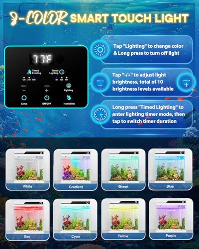 Vehipa Fish Tank, Smart Fish Aquarium Kit 4.2 Gallon with Auto Feeder, 4-in-1 Silent Pump, Adjustable Lighting, Temperature Display & Humidifier for Desktop, Office, Room