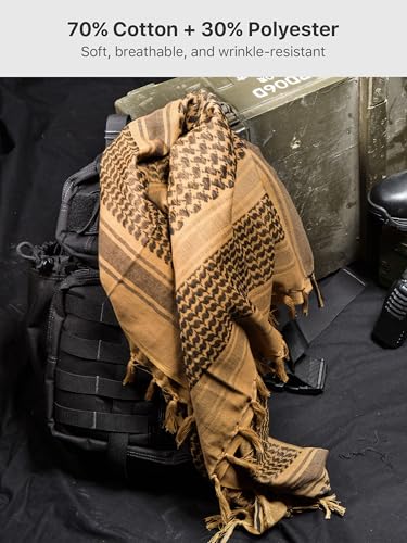 FREE SOLDIER Scarf Military Shemagh Tactical Desert Keffiyeh Head Neck Scarf Arab Wrap with Tassel for Men Women - color: Amber Brown