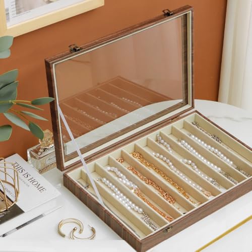 Glass Lid Necklace Organizer Box Transparent Necklace Holder Organizer Velvet Necklace Display Box Clear Lid Jewelry Storage Stackable Necklace Display Case for Women Girls (Style C) - color: Style C