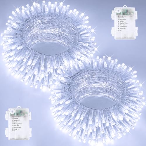 2 Pack 200 LED Battery Operated String Lights, Twinkle Lights Cool White - color: Cool White, size: 2PK(100LED)