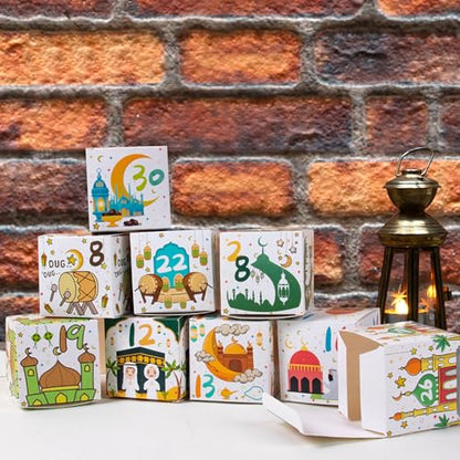 Ramadan Advent Calendar 2025, 30 Ramadan Countdown Boxes with Festive Islamic Art, Eid Mubarak Coutdown Calendar Fillable Ramadan Gifts Box, Ramadan Decorations for Home