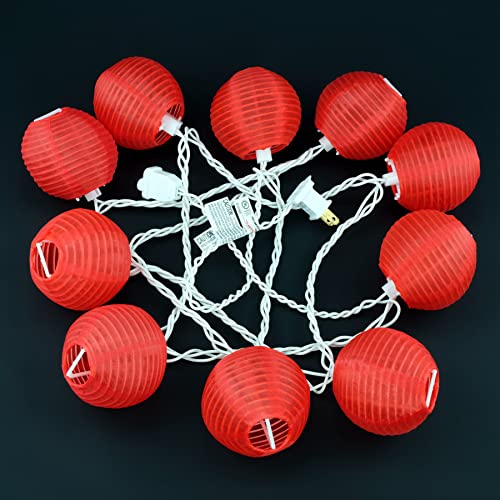 HOSY 10-Pack Red 3-in Lanterns, 11 ft White Wire Plug-in UL String Lights | Self-assembly Required, Nylon Fabric, 3-in Diameter, 12-in Spacing, End-to-end Connectable, UL Certified - color: Red