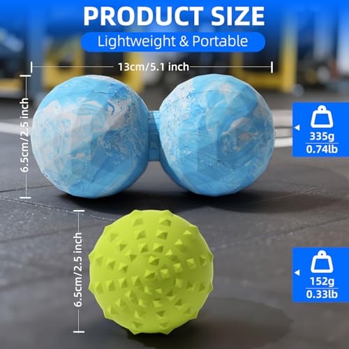 Peanut & Spiky Massage Ball Set, Double Lacrosse Peanut Roller + Firm Spiky Ball for Deep Tissue Myofascial Release, Trigger Point Therapy, Plantar Fasciitis & Muscle Recovery (Blue Mix White+Yellow) - color: Blue Mix White+yellow