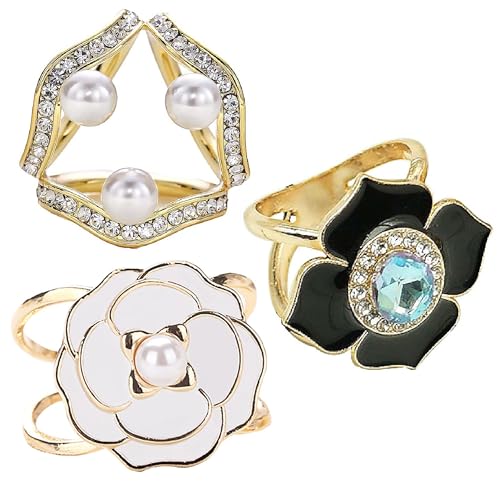 Scarf Rings Buckle And Slides For Women Scarves Pin Tshirt Ties Clip For The Side 3CP - color: Three pearl scarf clasp
