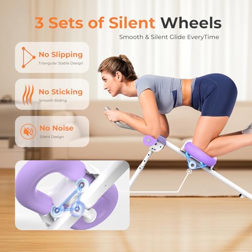 OWLSKY Ab Machine, Adjustable Ab Trainer Machine for Abs Workout at Home Gym, Foldable, Knee Protection, LCD Monitor, Device Holder, 400 LBS,Abdominal Trainer for Stomach Workout - style: Purple