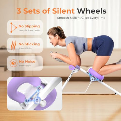 OWLSKY Ab Machine, Adjustable Ab Trainer Machine for Abs Workout at Home Gym, Foldable, Knee Protection, LCD Monitor, Device Holder, 400 LBS,Abdominal Trainer for Stomach Workout - style: Purple