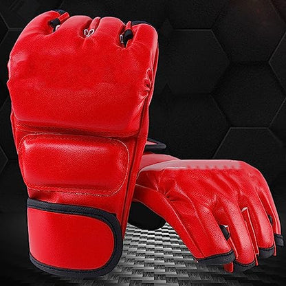 Zunate Unisex MMA Gloves, Half Finger Boxing Gloves with Open Palms for Fighting Training, Red