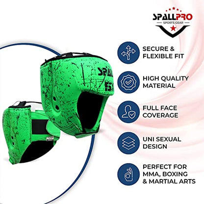 Spall Pro Boxing Headgear, Sparring Helmet for Fighting Sports Karate Boxing Martial Arts MMA and Taekwondo - color: F.Green