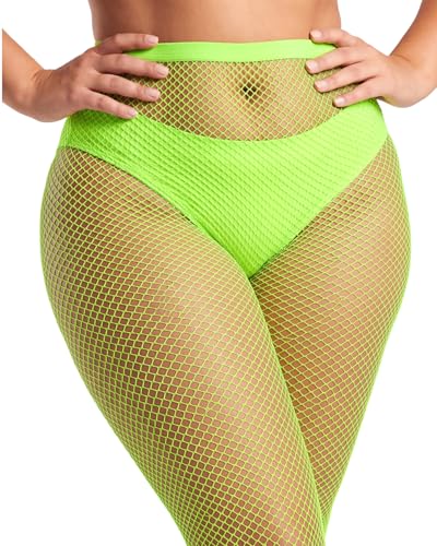 ZINTEDI 2 Pairs Plus Size Black Fishnet Stockings for Women High Waist Fishnet Tights - color: Green