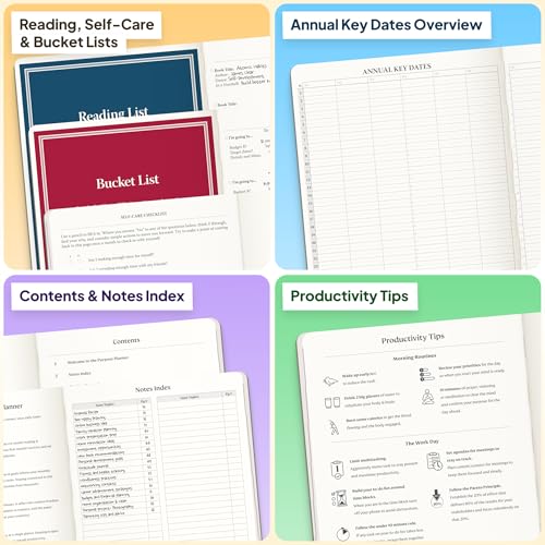 Roterunner Purpose Planner Notebook B5 7.5”x9.8” Undated 2026 Daily Weekly and Monthly Productivity Goal Setting Tool for Work Home ADHD for Adults Self Care Journal - color: Black Hardcover