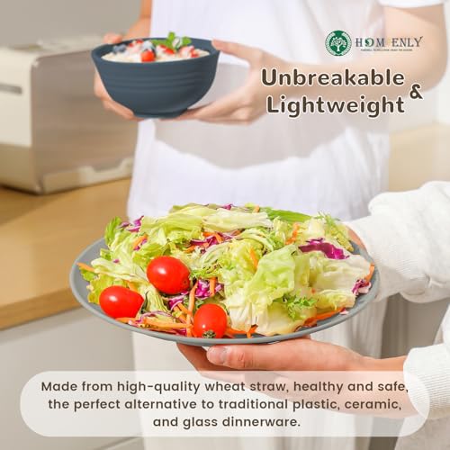Homienly Premium 40 PCS Wheat Straw Dinnerware Set - Dinner Plates, Cereal Bowls, Unbreakable Cups Set, Microwave and Dishwasher Safe Dishes Set, Reusable Lightweight Dish Sets for Kitchen(Black Grey) - color: Black Grey, size: 40 PCS