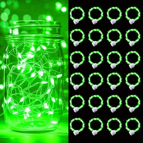 pozzolanas 24 Pack Green Battery Operated String Lights - 7ft Waterproof Fairy Lights with 20 LEDs for Home, Mason Jar, Party, Wedding, Halloween, Christmas Decorations - color: Green, size: 24 Pack