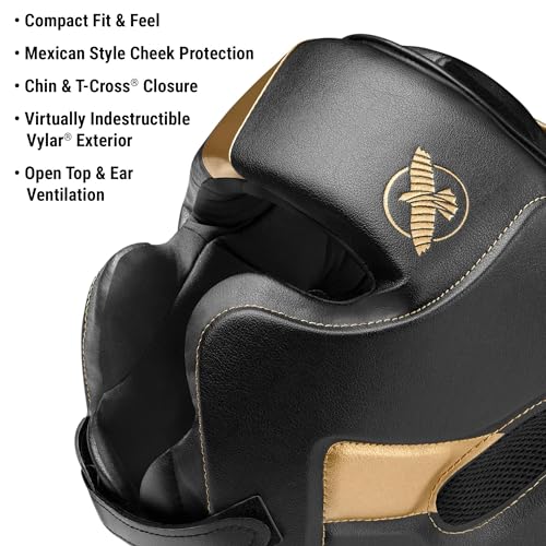 Hayabusa T3 Boxing Headgear Adjustable - color: Black/Gold, size: Large