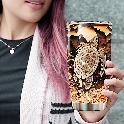 WAZONE Personalized Turtle Tumbler Cup With Lid Animal 20oz 30oz Stainless Steel Wooden Drawings Insulated Coffee Travel Mug Custom Name Customized Present For Turtles Lover Men Women Teen - color: Turtle