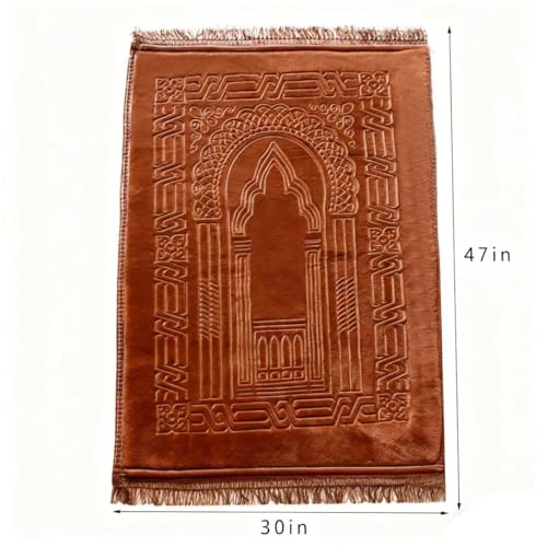 JE JOUE Luxury Islamic Prayer Mat with Tasbih Beads - Extra Thick Large Padded Sajadah for Men, Women & Kids, Soft Non-Slip Muslim Prayer Rug for Eid, Ramadan, Travel(31 "x 47",Brown) - color: Brown