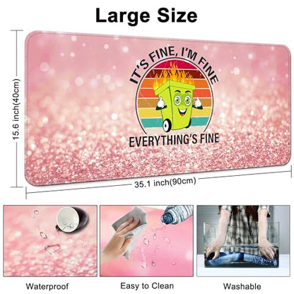 Desk Mat Pad,Large XXL Extended Mouse Pad Mat for Desktop Keyboard | 35''×15.6'' XXL Extended Gaming Mouse Pad with Non-slip Base Desk Matt Mousepad for Computer,Office,Keyboard and Laptop - color: A8-Pink Fire