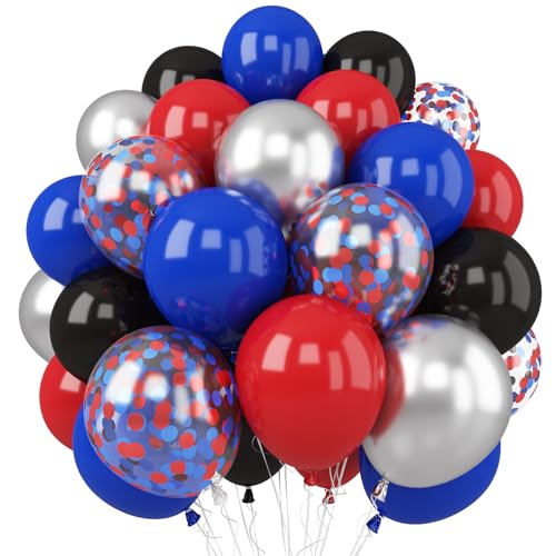 Red Blue Black Balloon, 12 Inch Spider Party Decorations, Matte Red Black and Royal Blue Latex Balloon with Confetti Balloons for Kids Boys Spider Hero Theme Birthday Baby Shower Halloween Party - color: Black Red Blue