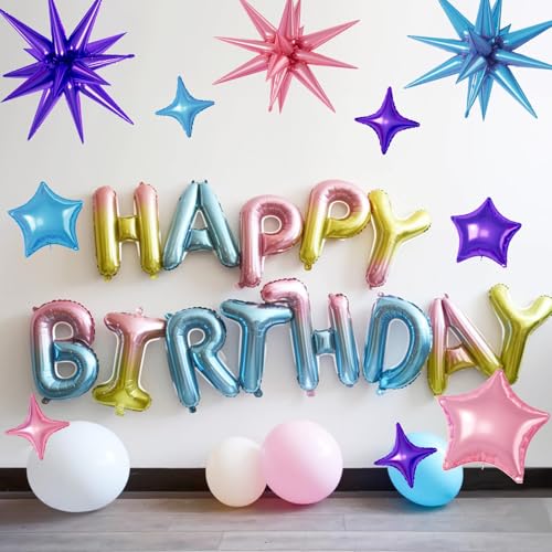 Pink Purple Blue Star Balloons,16Pcs 22/18/10 Inch Foil Mermaid Decor Set - color: Pink Purple Blue