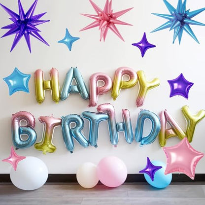 Pink Purple Blue Star Balloons,16Pcs 22/18/10 Inch Foil Mermaid Decor Set - color: Pink Purple Blue