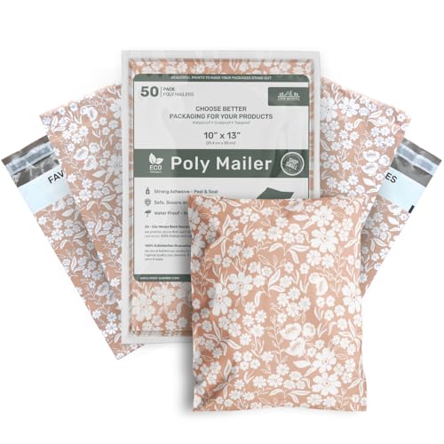 Poly Mailers 10x13 Inch 50 Pack Medium Shipping Bags Strong Thick Mailing Envelopes | Self Sealing Adhesive | Waterproof & Tear Resistant | Small Business Packaging for Clothing - Floral Dusty Pink - color: Pink, size: 10x13 (50 Pack)