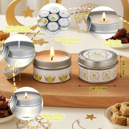 MTLEE 20 Pcs Ramadan Mubarak Scented Candles Bulk, 1 oz Eid Wax Candles, Muslim Islam Meditation Decor, Islamic Ramadan Gifts for Family Home Eid Celebration Party Favor, Assorted Scents(White Gold) - style: White Gold