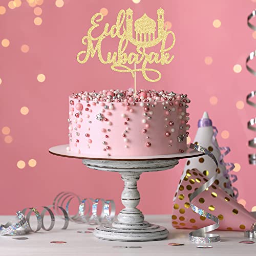 1 Pack Eid Mubarak Cake Topper Gold Glitter Moon Star Hajj Eid Cake Picks Islamic Muslim Festival Ramadam Kareem Party Cake Decorations Supplies - color: Gold-4