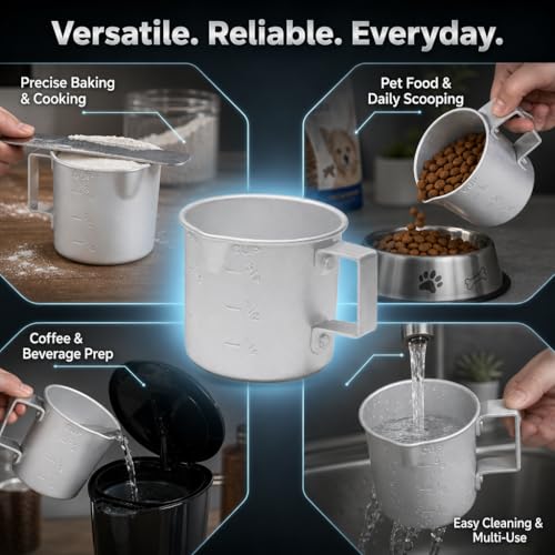 Better Houseware Measuring Cup, 8 oz Metal Measuring Cup with Handle and Pour Lip for liquid with Easy-Read Markings for Cooking and Baking, Kitchen Essential Aluminium - color: Silver