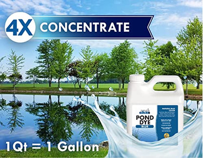 Pond Worx Blue Lake and Pond Dye - 4X Concentrated Liquid Pond Colorant - Treats up to 1 Acre - 1 Quart