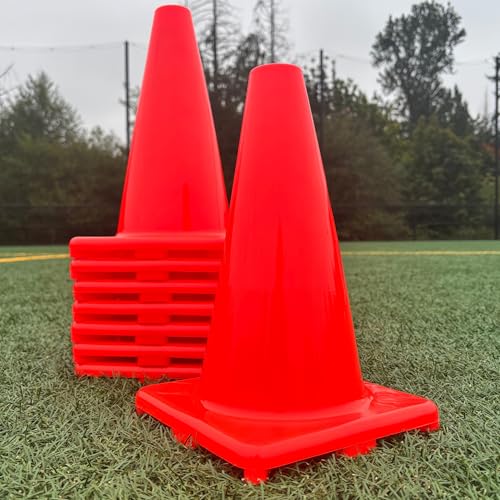 LVL10 Pro Training Cones - 12" Large Soccer Cones for Sports Training - for Basketball, Football, Basketball and Agility Drills - Soccer Field Markers that Won't Crack, Slide or Fly - style: 10 cones