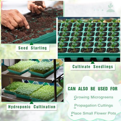 10 Pcs Seed Starter Kit 72 Cell Seedling Starting Trays and 1020 Trays No Holes Plant Growing Nursery Pots for Gardening Germination Propagation (Green)
