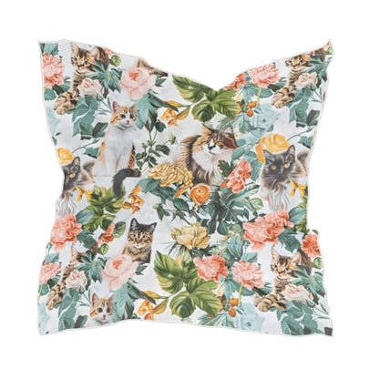 Women's Square Silk Hair Scarves and Wraps Headscarf Cat Floral Head Neck Scarf Bandana 24inch