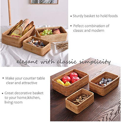 Handmade Rectangle Wicker Fruit Box Rattan Tray Magazine Organizer and Small Objects Container Serving Basket (Large) - size: Large