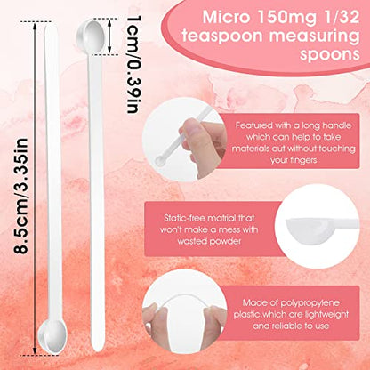 Prasacco 32 Pieces 1/32 Teaspoon 0.15 mL Mini Measuring Spoons Micro Scoops for Jars Little Tiny Plastic Scoop for Cosmetics Medicines Spices Powder Glitter Seasoning Lab