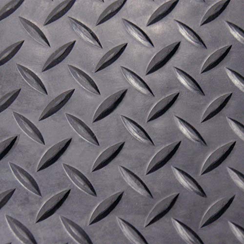 Rubber-Cal Diamond-Plate Rubber Flooring Roll - 3 mm x 4 ft x 9 ft Roll - Black - size: 108"L x 48"W x 0.1"Th