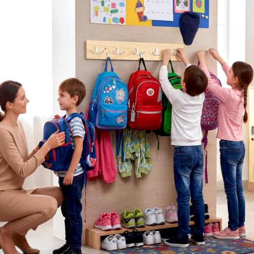 2 Pcs Classroom Wall Mount Coat Rack 16 Inch Wooden Backpack Hanger Rail with 5 Double Coat Hooks Back to School Organizer for Dorm Apartment Hanging Backpack Hats Clothes School (Wood Color)