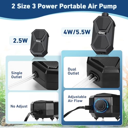 hygger Aquarium Air Pump, Ultra Quiet Oxygen Aerator with Air Stone Airline Tubing Check Valve, Aquarium Fish Tank Air Bubbler for 3 to 79 Gallon Tank and Bucket - size: Medium