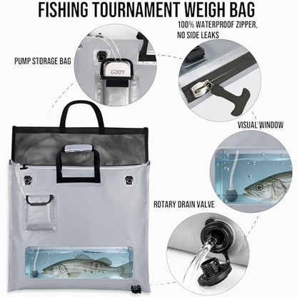 THKFISH Fish Tournament Weigh in Bag for Bass Fishing, Heavy Duty Insulated Live Fish Bag for Caught Fish with Waterproof Zipper and Mesh Liner, Leakproof,Puncture Resistant (Silver-25×23in with Net) - color: Silver-25×23in with Net