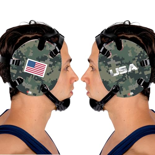 Wrestling Headgear with Ear Protection & Chin Cup Adjustable Lightweight Head Guard for Competition & Practice – Durable Protective Wrestling Ear Guard for Youth & Adult Athletes - color: USA Green Camo